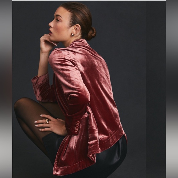 NWT Anthropologie Velvet Criss Cross Blazer in Wine - Picture 3 of 8